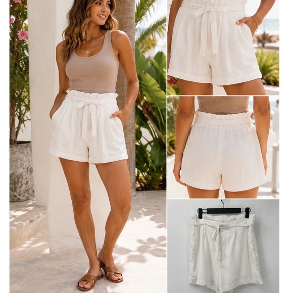 Abercrombie & Fitch Pants - Abercrombie & Fitch White Linen Blend Paperbag Waist Shorts Womens Medium M